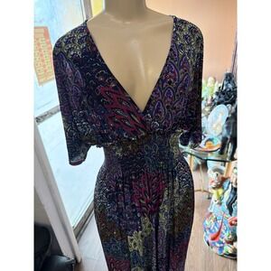 5th & LOVE Purple Paisley Floral V-Neck Smocked Maxi Dress LMD2777 NWT Large